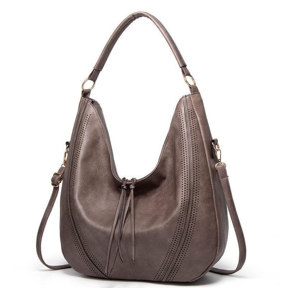 Handbags - NWT Handbag Large Big Size Hobo Bag / Purse Faux Leather Gray